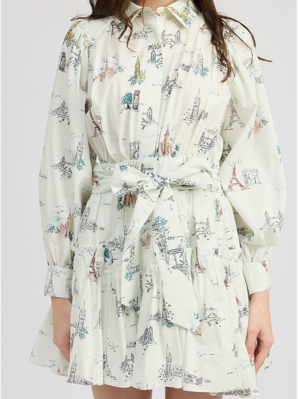En Saison Georgina Sketch Detail Long Sleeve Cotton Mini ShirtDress